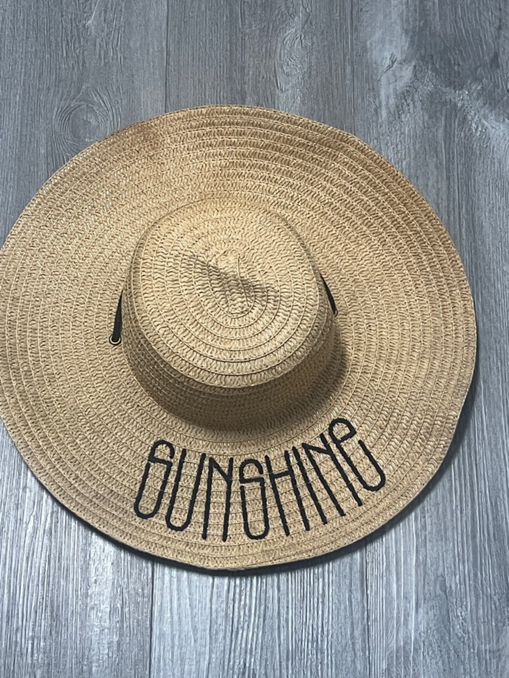 Straw Sun Hat with 'SUNSHINE' Black Lettering